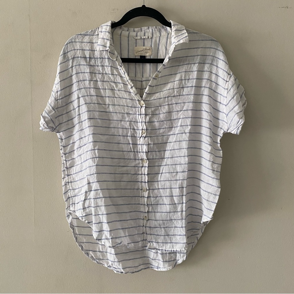 White Striped Linen cotton Button-Up Shirt